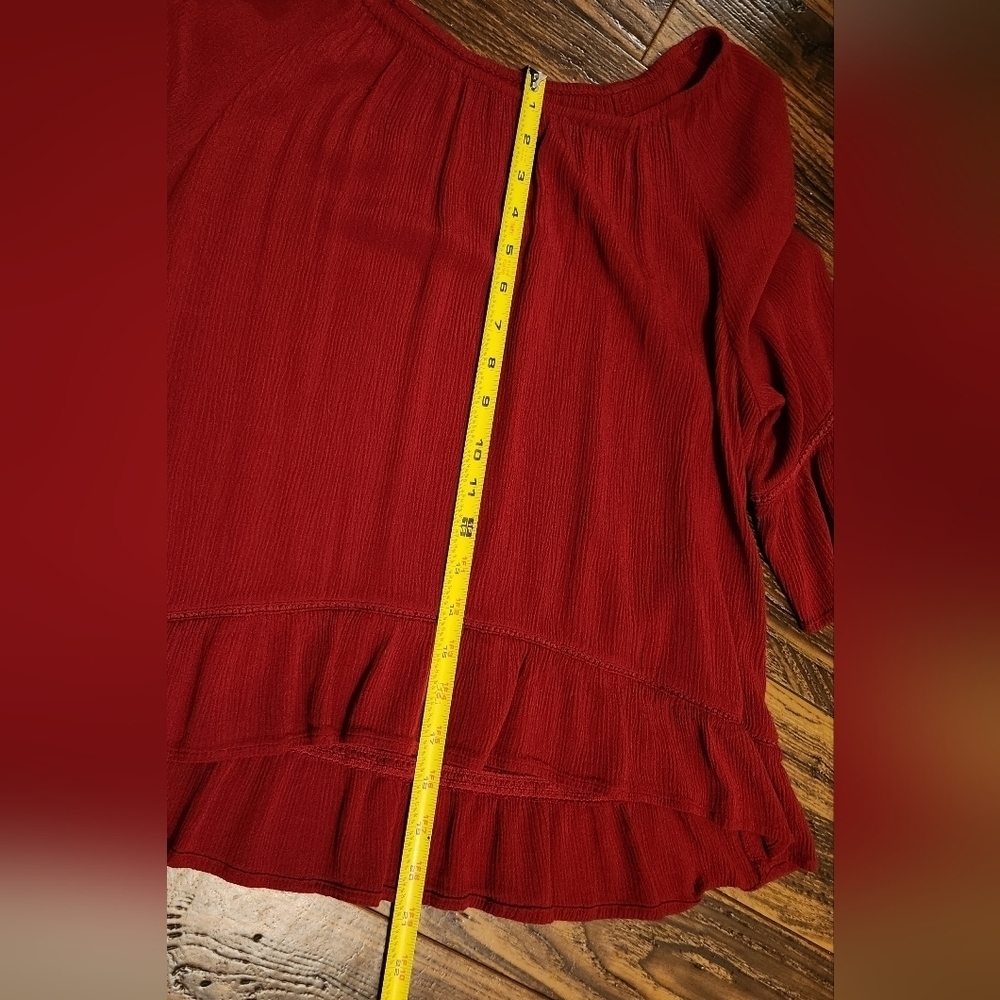 GNW Romantic Flowy Red/Fuschia Hippie 3/4 Flare-Sleeve Top Sz Large - Picture 5 of 7